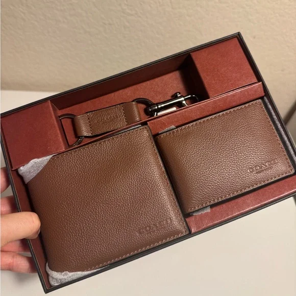 Coach Men's Compact ID Sport Leather 3-in-1 Wallet Gift Set Dark Saddle F64118 - Picture 2 of 13